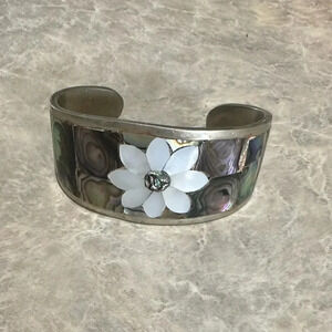 Mexico Flower Cuff Bracelet Abalone Mother Of Pearl